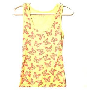 Adorable Yellow Tank Top with Pink Butterflies